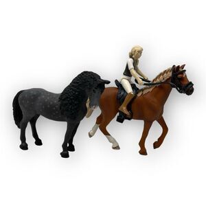 Scleich Horse Lot of 2 & 1 Rider Brown & Gray Speckled Mare Jointed Female Rider
